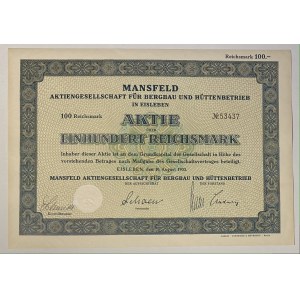 Germany Eisleben Mansfeld Mining and Smelting Company Share 100 Reichsmark 1933