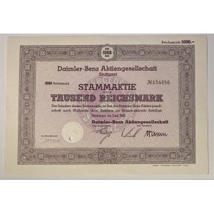 Germany Stuttgart Daimler-Benz Share 1000 Reichsmarks 1942