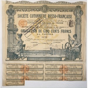 Russia Paris Russian-French Cotton Company Share 500 Francs 1913
