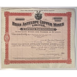 South Africa London Roan Antelope Copper Mines Limited Ordinary Share 20 Pounds 1957