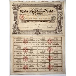 Tunisia Paris French Company for the Search and Mining of Phosphates in Tunisia Share 250 Francs 1908