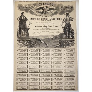 United States Frisco Comet Mining Company of Utah Share 500 Francs 1883