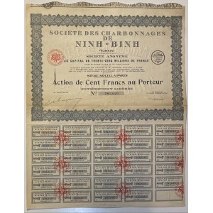 Vietnam Paris Ninh-Binh (Tonkin) Coal Mining Company Share 100 Francs 1929