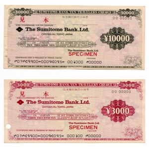 Japan The Sumitomo Bank Traveler's Check 3000-10000 Yen 1960 -1970 Specimen