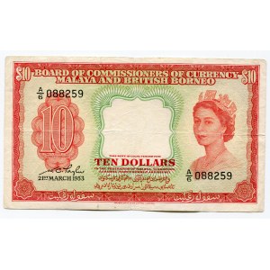 Malaya and British Borneo 10 Dollars 1953