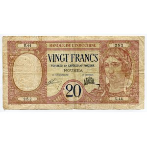 New Caledonia 20 Francs 1929 Banque de l'Indochine Nouméa