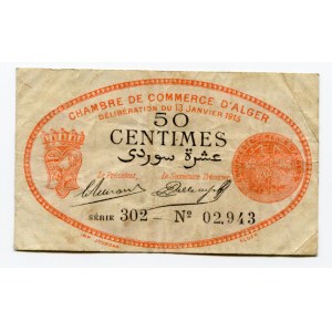 Algeria 50 Centimes 1915 Chambres de Commerce