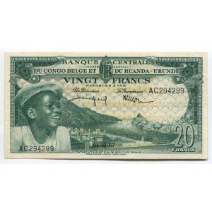 Belgian Congo 20 Francs 1956 - 1959 RARE