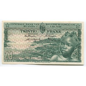 Belgian Congo 20 Francs 1956 - 1959 RARE