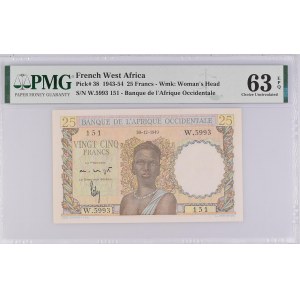 French West Africa 25 Francs 1949 PMG 63