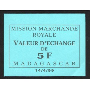 Madagascar Mission Marchande Royale 5 Francs 1950