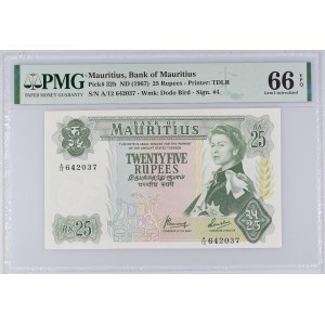 Mauritius 25 Rupees 1967 PMG 66