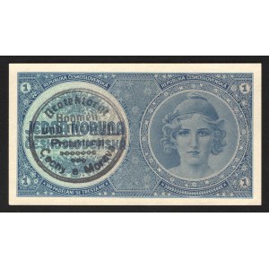 Bohemia & Moravia 1 Koruna 1939 Not Specimen Handstamped