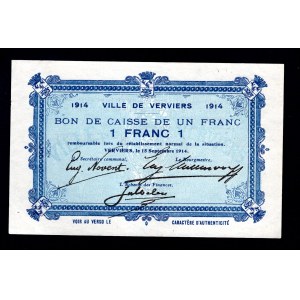 Belgium 1 Franc 1914 Commune De Verviers