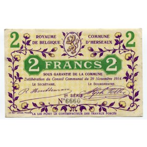 Belgium 2 Francs 1914 Commune D’Herseaux
