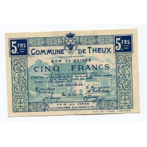 Belgium 5 Francs 1915 WWI
