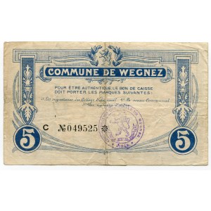 Belgium 5 Francs 1915 Commune De Wegnez