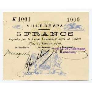 Belgium 5 Francs 1916 Ville De Spa