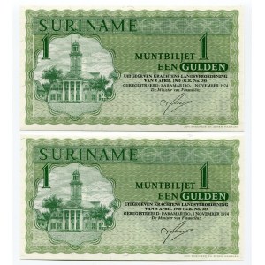 Suriname Pair of 1 Gulden 1974