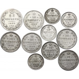 Russia Lot of 11 Silver Coins 1869 - 1914