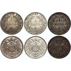 Germany - Empire 3 x 1 Mark 1901 - 1914 A