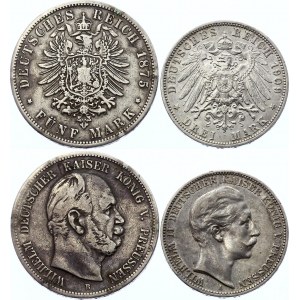 Germany - Empire Prussia 3 & 5 Mark 1875 - 1909 A & B