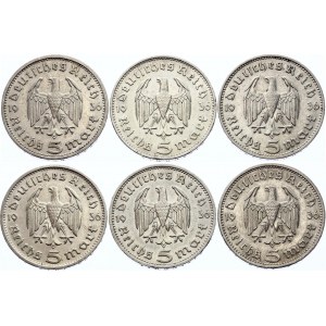 Germany - Third Reich 6 x 5 Reichsmark 1936 A,D,E,F,G,J