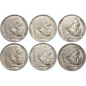 Germany - Third Reich 6 x 5 Reichsmark 1936 A,D,E,F,G,J