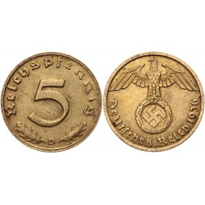Germany - Third Reich 5 Pfennig 1936 D Key Date