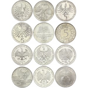 Germany - FRG Lot of 12 Coins of 5 Mark 1966 - 1978