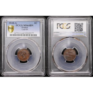 France 1 Centime 1848 A PCGS MS 64 BN