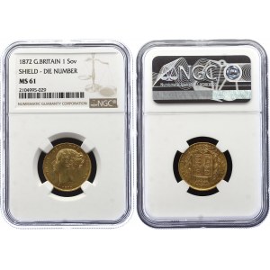 Great Britain 1 Sovereign 1872 NGC MS61