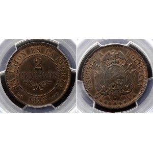 Bolivia 2 Centavos 1883 EG Essai PCGS SP64BN