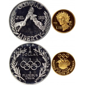 United States Seoul Olympic Games 2 Coins Set with 5 Gold Dollars 1988 S Original Box & Certificate