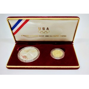 United States Seoul Olympic Games 2 Coins Set with 5 Gold Dollars 1988 S Original Box & Certificate