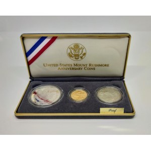 United States Mount Rushmore 3 Coins Set with 5 Gold Dollars 1991 S Original Box & Certificate