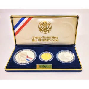 United States Bill of Rights 3 Coins Set with 5 Gold Dollars 1993 S Original Box