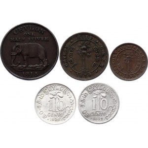 Ceylon Lot of 5 Coins with Silver 1815 -1925
