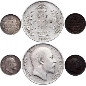 Great Britain - British India Lot of 3 Coins with Silver 1902 -07