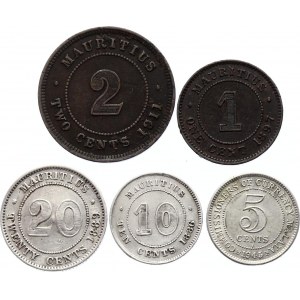 Mauritius - Malaya Lot of 5 Coins with Silver 1886 -1945
