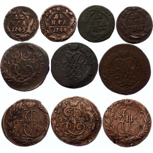 Russia Lot of 10 Coins 1744 -1789