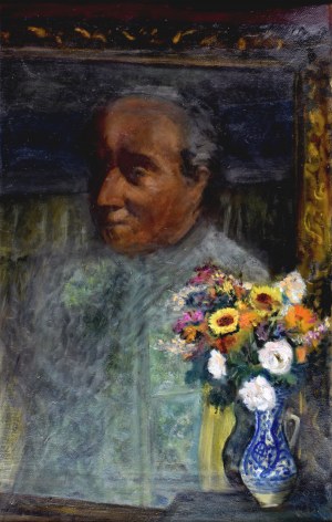 ANERI Irena Weissowa (1888-1981), Martwa natura z portretem W. Weissa i kwiatami, po 1950