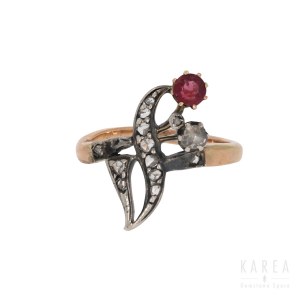 An Art Nouveau ring modelled as a stylised floral branch