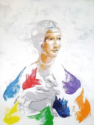 Janusz Tyrpak (ur. 1963), Time to Leonardo da Vinci - lady with a ermine-raibow, 2020