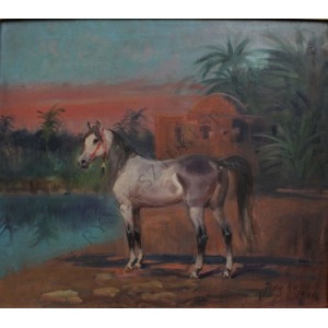 Jerzy Kossak (1886-1955), Horse against the background of an oasis (1941)