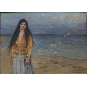 Antoni Piotrowski (1853-1924), Kobieta na tle morza (1917)