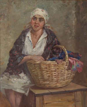 Maurycy Trębacz (1861 Warszawa – 1941 Łódź), Młoda kobieta z koszem