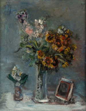 Rajmund Kanelba (1897 Warszawa - 1960 Londyn), Martwa natura z kwiatami i fotografią, 1933 r.