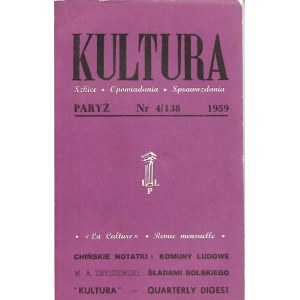 KULTURA Szkice, Opowiadania, Sprawozdania Nr.4/138 1959 WITOLD GOMBROWICZ