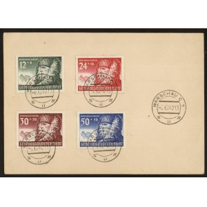 Karta Pocztowa (Postkarte) z czterema znaczkami GG i stemplem Warschau 1940 r..